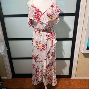 *New*Floral Jacquard Cold-Shoulder Wrap Dress size:S
